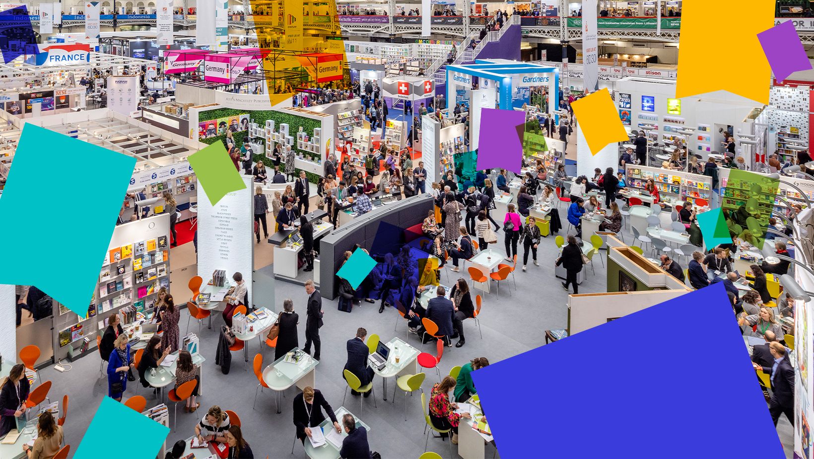Birds eye view of people networking at London Book Fair